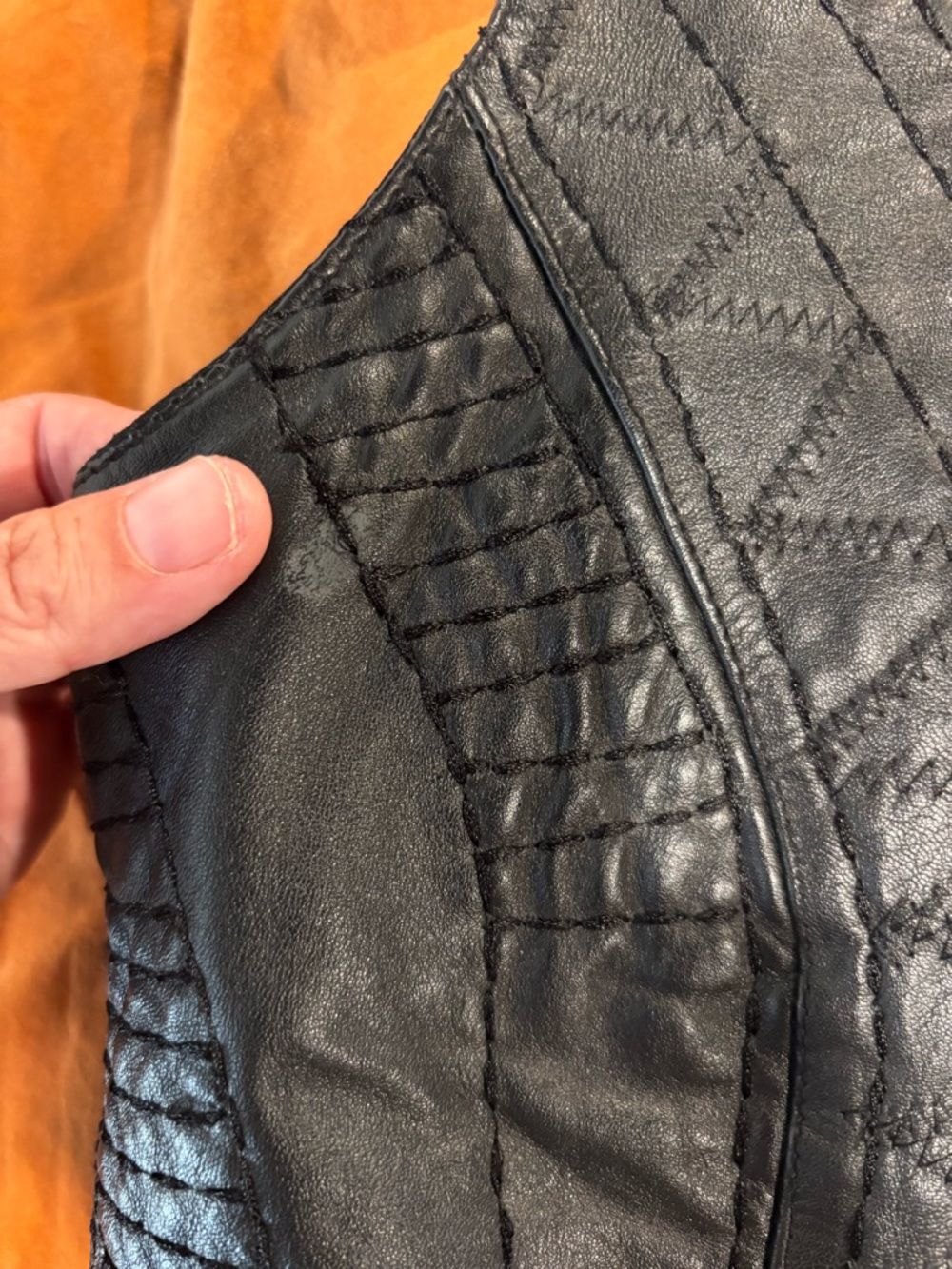 Margaret Godfrey Black Genuine Leather Woven Stitch Vest Size 8 Western Biker - Picture 6 of 9